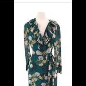 Beautiful Dark Green Floral Wrap Dress